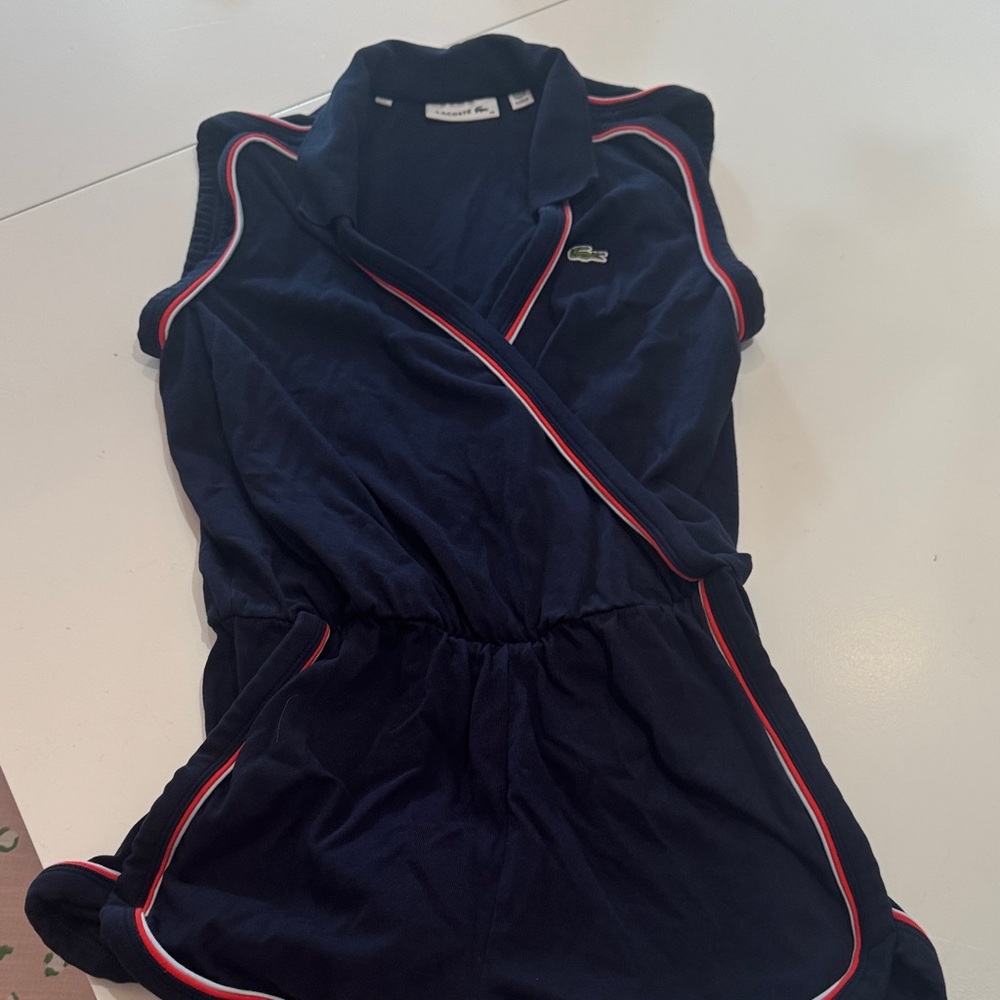 Women's Lacoste Navy Sleeveless Polo romper with Red and White Trim - Picture 4 of 6